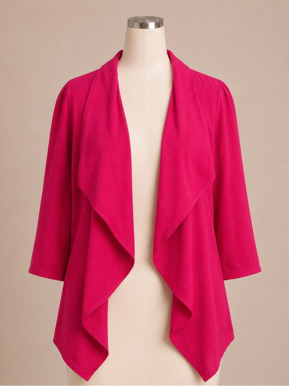 DOUBLJU Women’s 3XL Magenta Open Front Cardigan Blazer 3/4 Sleeve Office Layer